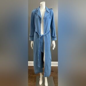 Long Full Length Blue Denim Trench Coat/Jacket Size Small/Medium
